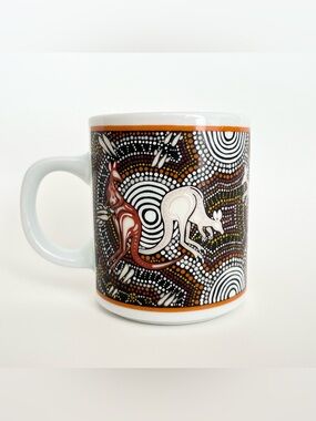 NEW Tobwabba Art 1994 Ceramic Mug Authentic Australian Aboriginal Art Kangaroos